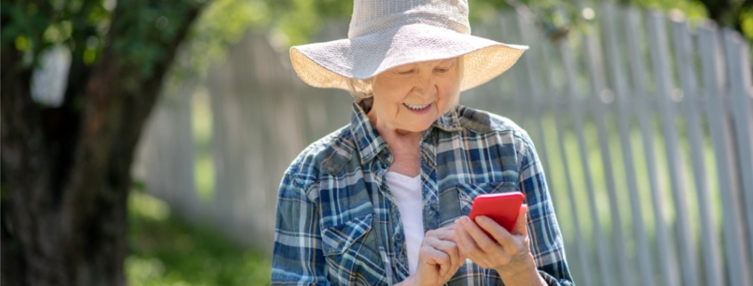 Older woman outside on cell phone
