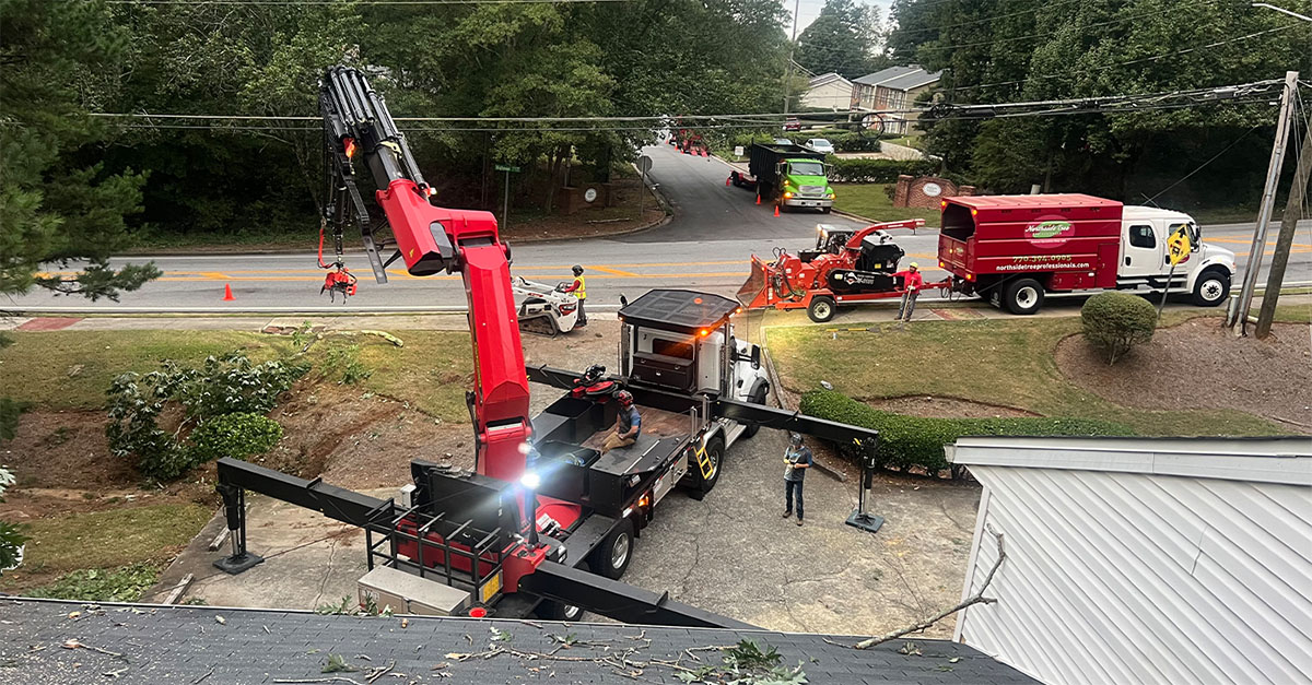 Premier Tree Solutions cleaning up someone's property after Hurricane Helene